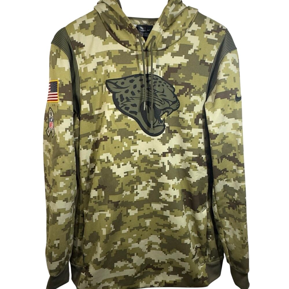 Nike Jacksonville Jaguars Salute to Service Camo Hoodie Sz L USA Patch On Field - Picture 2 of 9
